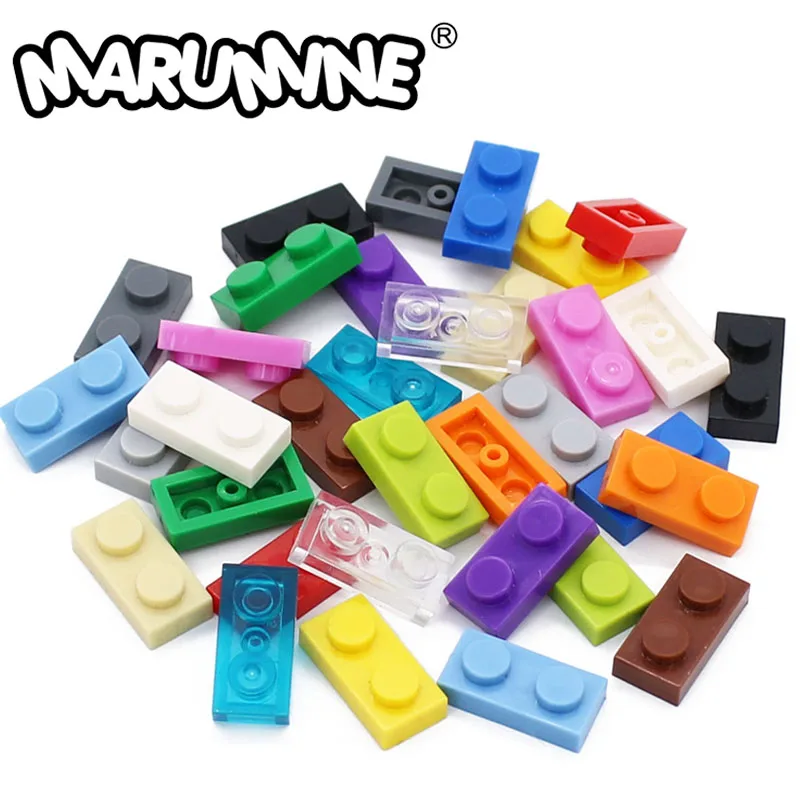 Marumine 1x2 Plate Brick 100PCS Building Blocks Baseplate 3023 Accessories Bulk Parts Developing Classic MOC Brick Toys for Kids