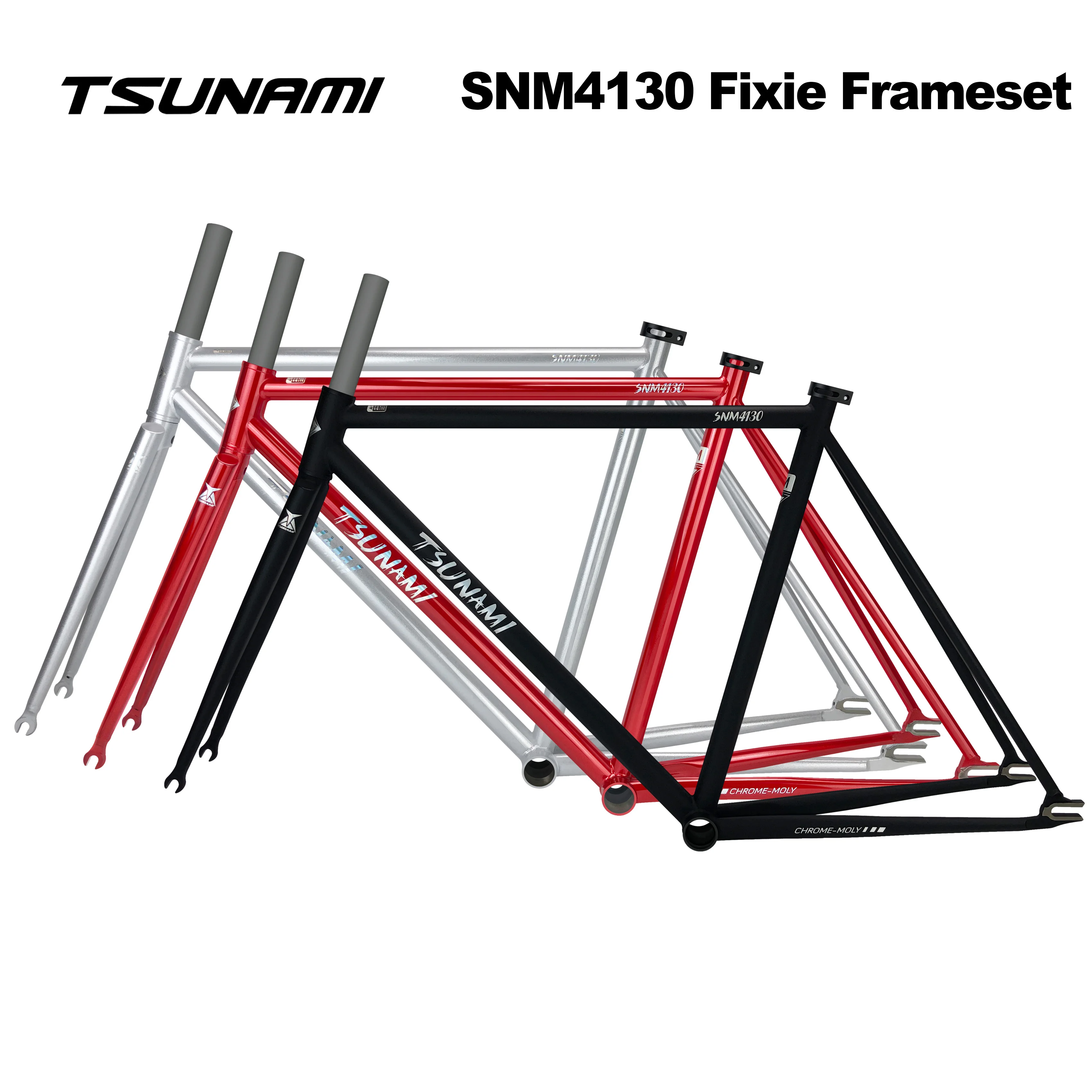 

Tsunami SNM4130 Chromoly Fixed Gear Bike Frame Set 700C 52/55/58CM Black/Red/Silver