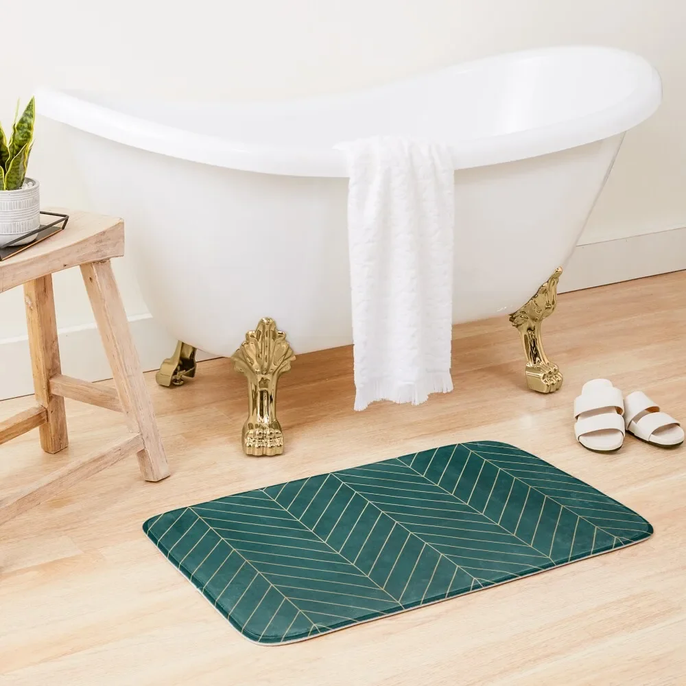 

Teal & Gold Chevron Bath Mat Entrance Carpet Non-Slip Bathroom Bathroom Rugs And Set Mat
