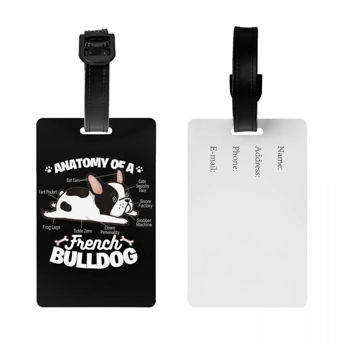 Custom Anatomy Of A French Bulldog Luggage Tag With Name Card Pet Animal Dog Privacy Cover ID Label for Travel Bag Suitcase