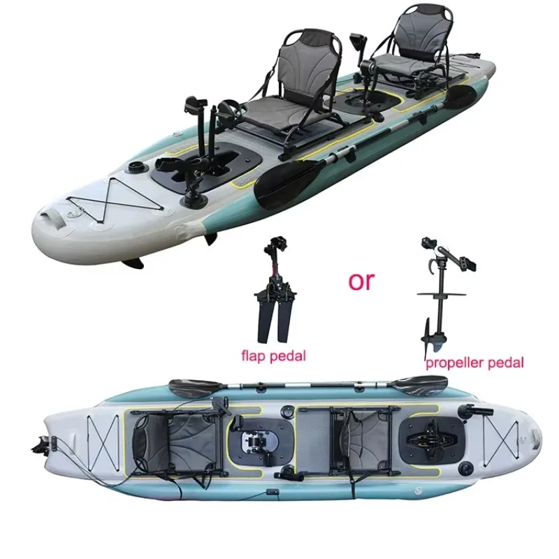 13.8ft Inflatable Pedal Kayak 2-Person Fishing Boat with Pedal Drive System 0.9mm Thick Stable for Freshwater Angling