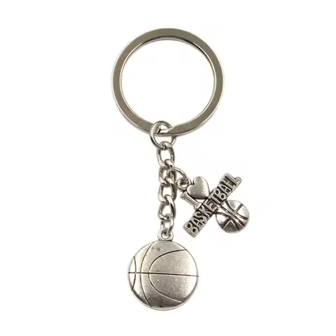 New Silver Color Metal Men Key Ring Vintage I Love Basketball Basketball Hoop Pendants DIY Car Keychain Jewelry Gifts