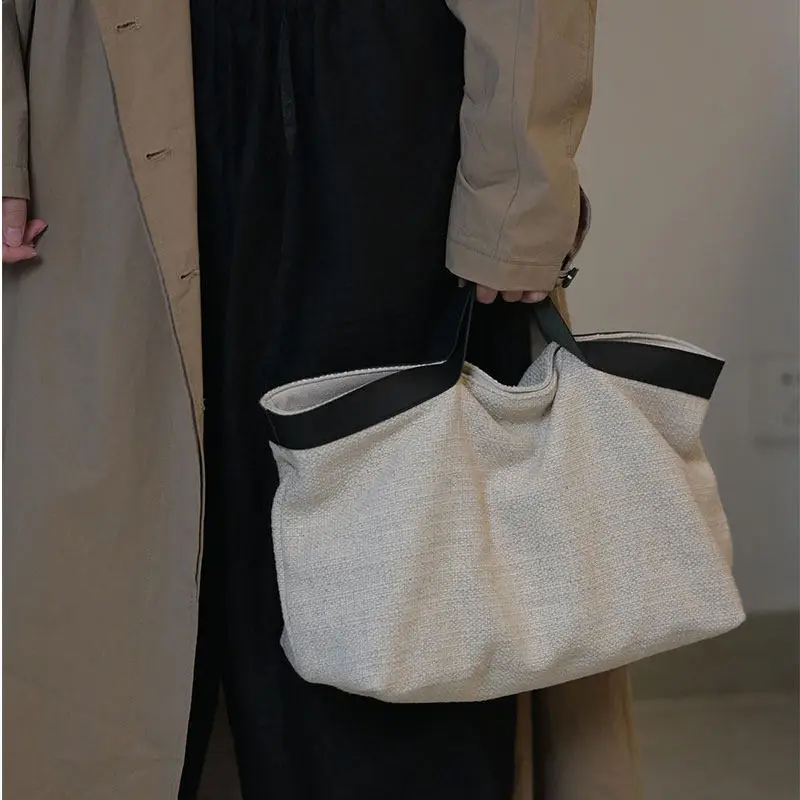 

2026 Retro Cotton And Linen Canvas Women Bag Horizontal Square Large Capacity Portable Single Shoulder Diagonal Cross Bag Trendy