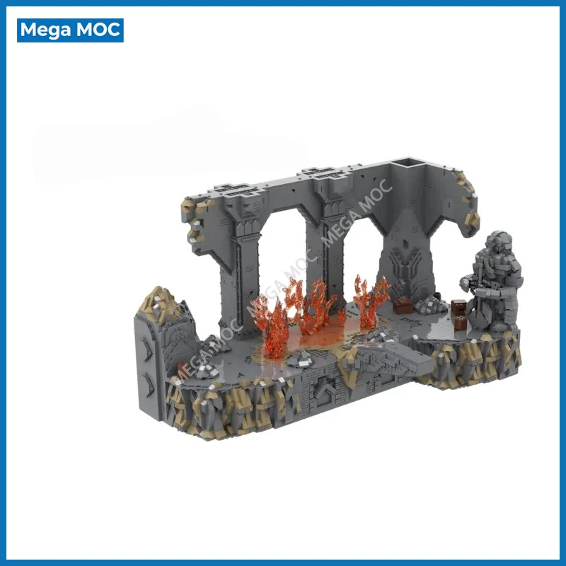 Subterranean Ruin Bridge Diorama MOC Building Blocks Dark Abyss Scene Desktop Decoration Model