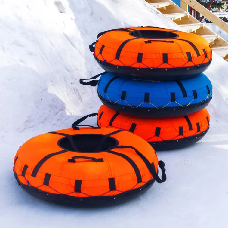 FLORESCENCE Winter Inflatable Rubber Tube Multi-Rider Snow Tubing with Cover Sled Hard Bottom Inflatable Snow Tube