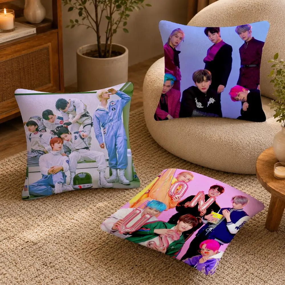 Group KPOP O-ONEUS Cushion Cover Soft Short Plush Pillow Case Double Sided Print Washable Sofa Bed Home Decor Gift