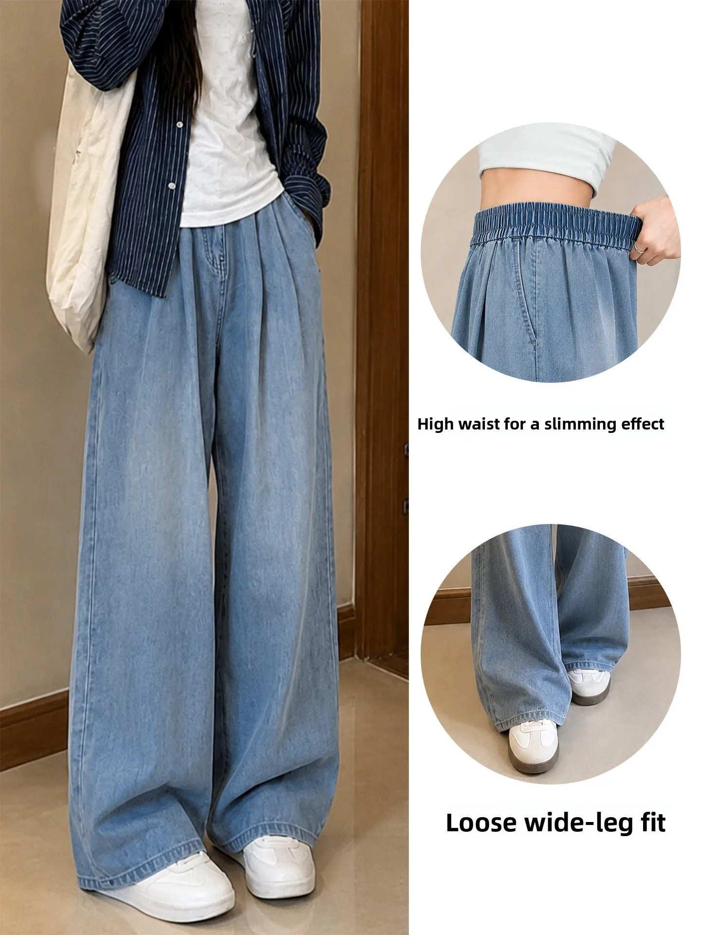 High Waist Straight Leg  Denim Jeans for plus Size Women Pear Shape Body Loose Fit Comfortable Casual Pants