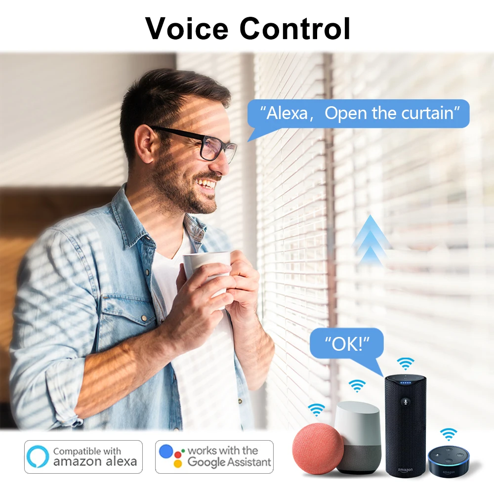 QCSMART Tuya Smart Life WiFi Blinds Switch Backlight App Remote Control Timing Voice Operate by Google Home Alexa Voice Control