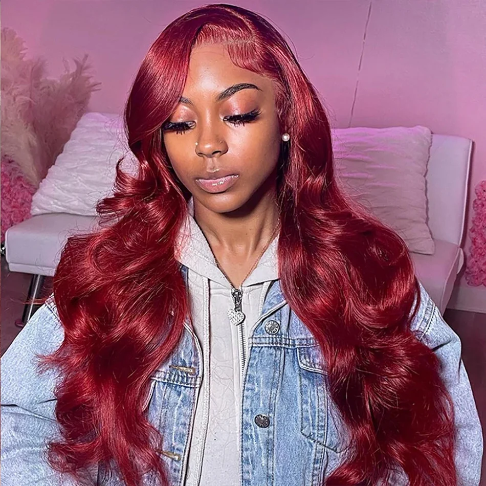 

99J Burgundy Body Wave Wig 13x4 Lace Front Wig Brazilian Wavy 13x6 HD Lace Frontal Wig Human Hair PrePlucked For Women Clearance