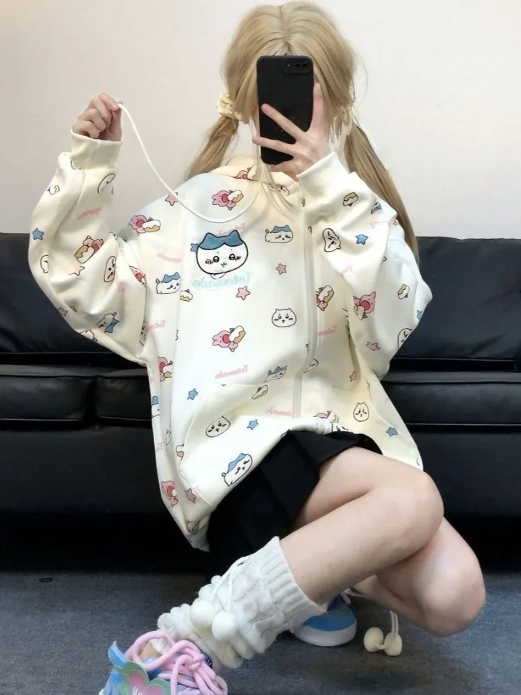 

Y2k Harajuku Kawaii Hoodies Women Japanese Style Sweet Cute Cartoon Print Zipper Oversized Sweatshirt Soft Girl 2024