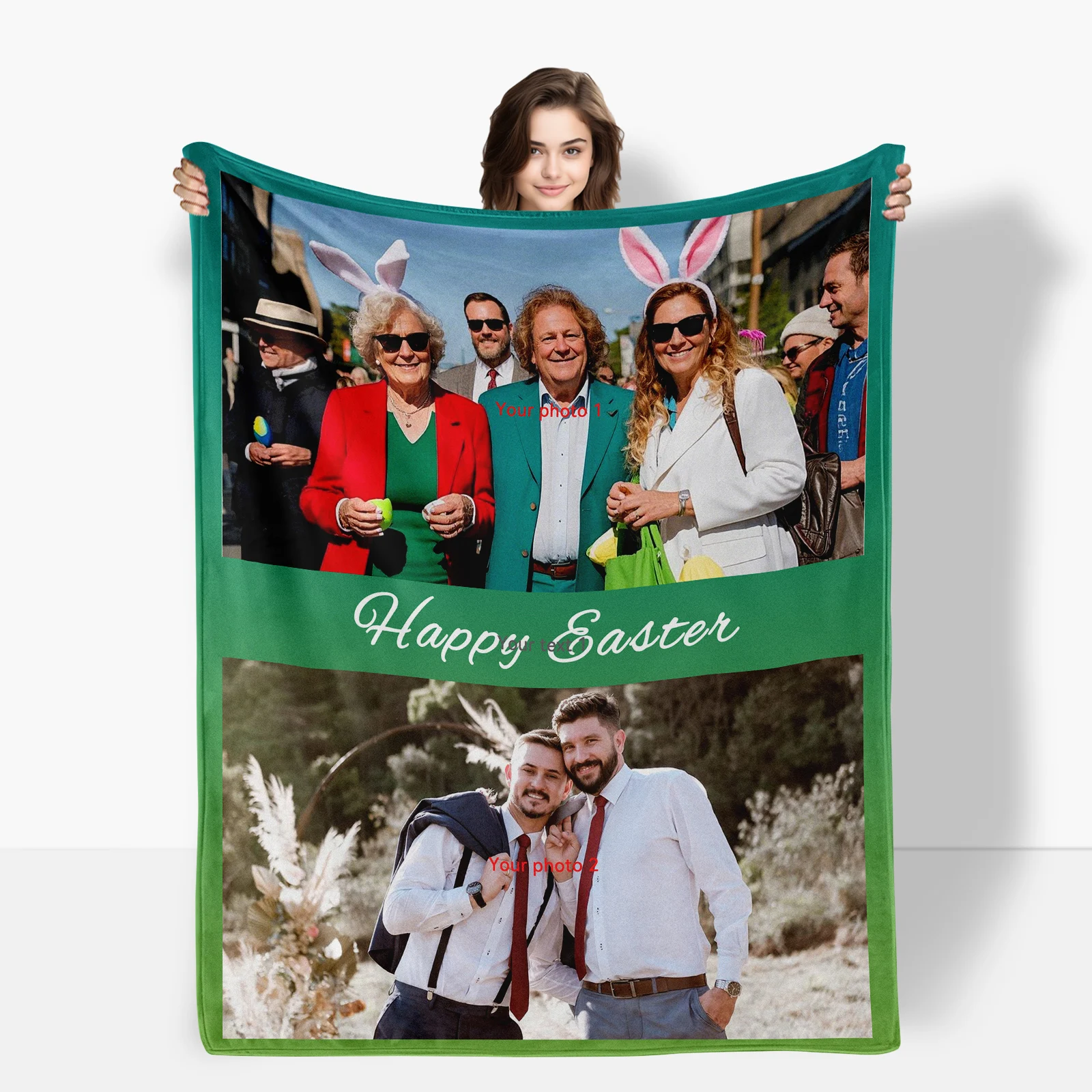 Innovative Easter Flannel Blanket Offering Two Custom Images And One Personalized Text For Loved Ones