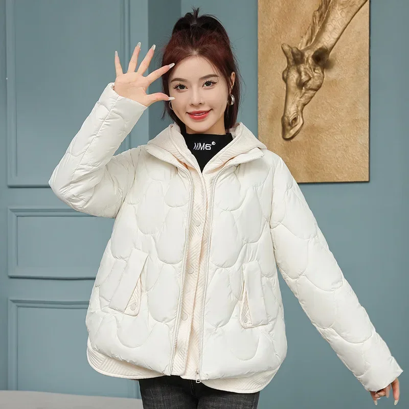 Winter Jackets for Women 2023 New Fashion Fake Two Pieces Short Parkas Korean Style Winter Women's Cold Coat Hooded