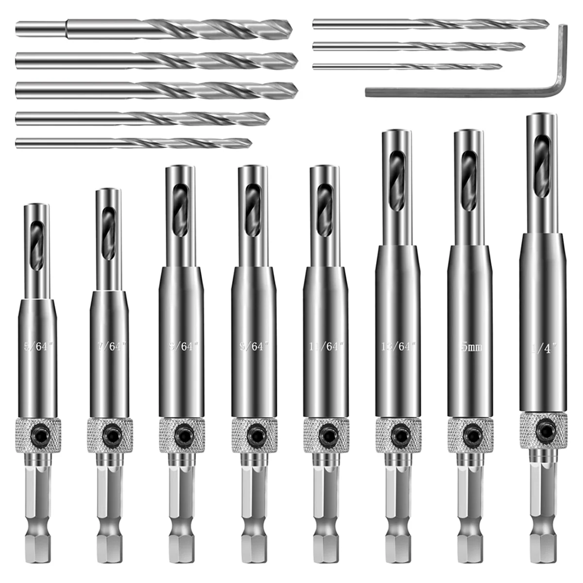 AA25 17PCS Self Centering Drill Bit Set for Hinges- 1/4