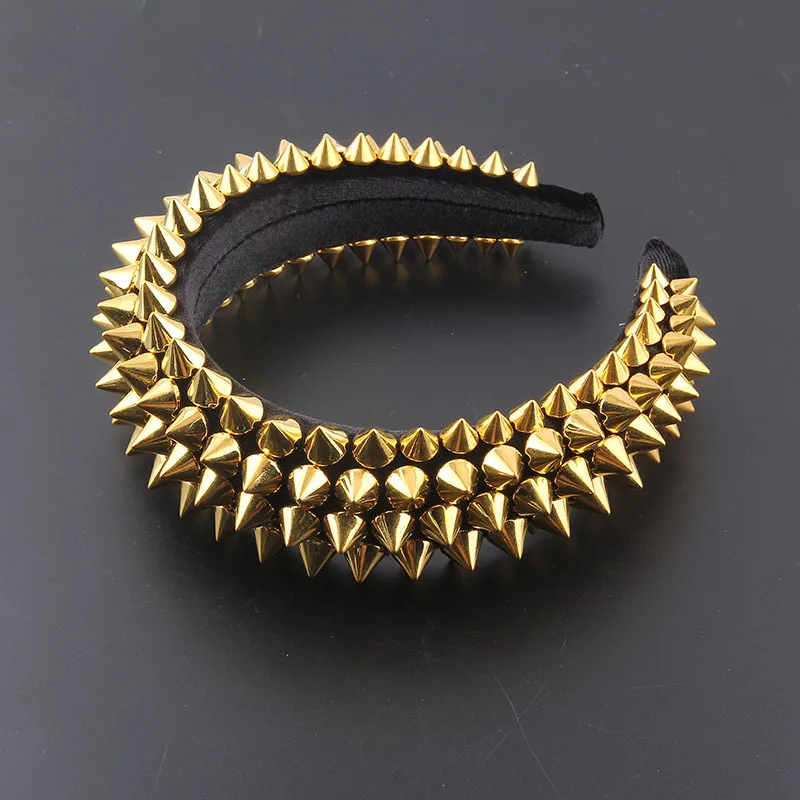 Ladies Hip-hop Fashion Sponge Rivet Headband Headband Baroque Prom Catwalk Headdress Hair Accessories