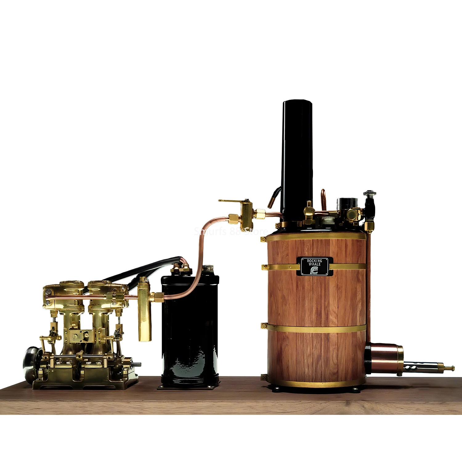 Steam Boiler Engine Model with Metal Inline Twin-cylinder Engine Suitable for Ships Model and Base Physics Experiment Toys Gift