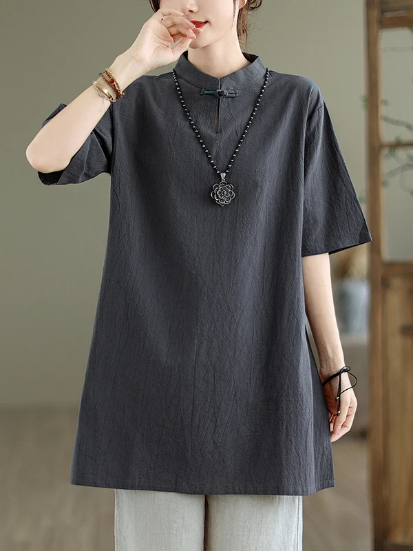 

Elegant Vintage Overhead Shirt Summer 2026 New Arrival Women's Loose Fit Breathable Skin-Friendly Five-Quarter Sleeve round Neck