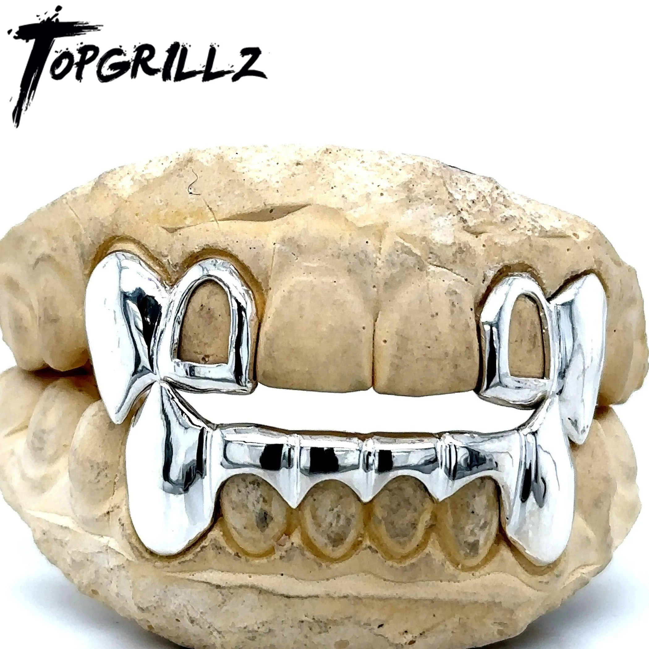 TOPGRILLZ Vampire Grills DIY 2 Top & 6 Bottom Glossy Teeth Grillz Hip Hip Tooth Caps For Women Men Jewelry Halloween Gift