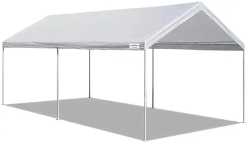 Canopy Powder Coated Heavy Duty Steel Frame Pop Up Carport with 6 Steel Stakes for Outdoor Activities and Events, White