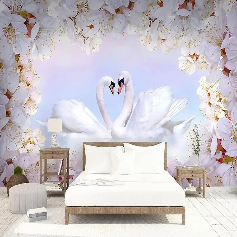 

Custom Any Size 3D Modern Simple Romantic Swan Background Wallpaper For Bedroom Walls Papel De Parede Art Home Décor Tapety Art