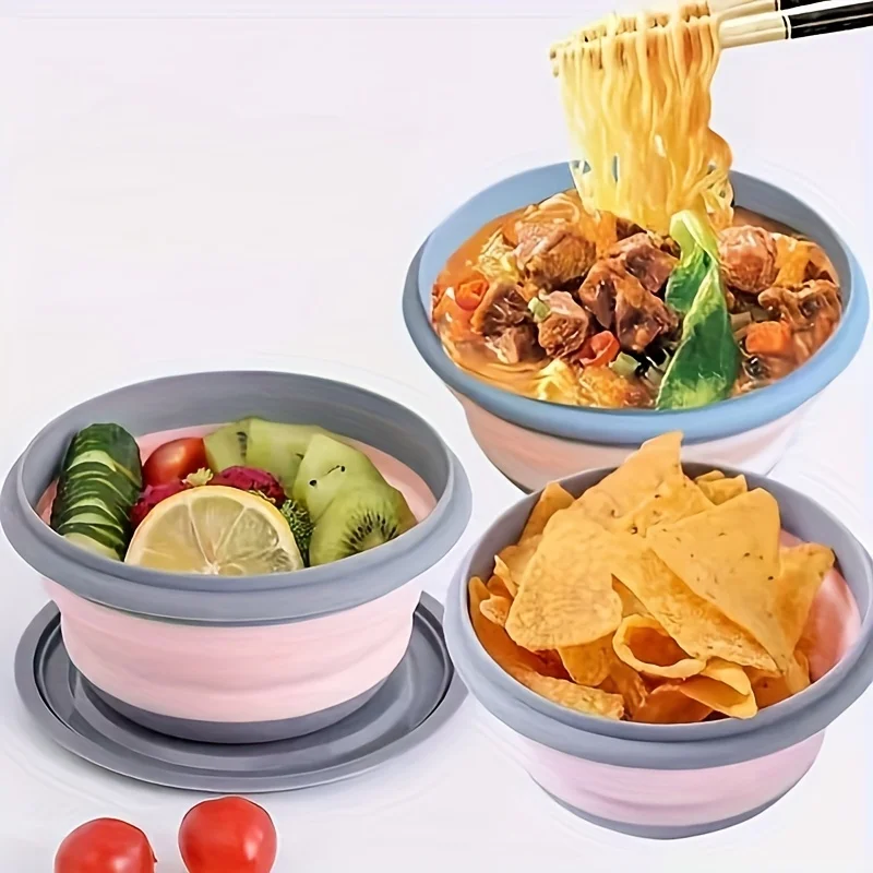 

3-Piece Set/Sealable and Fresh-Keeping Foldable Bowl with Silicone Lid, Travel Outdoor Household Telescopic Storage Bowl