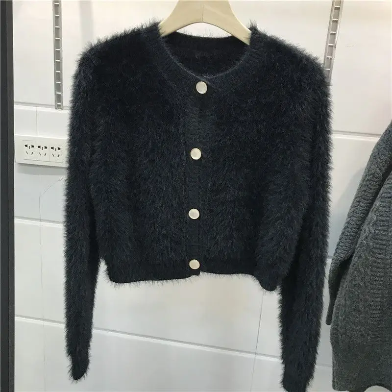 Imitation Mink Fleece Sweater Jacket Cardigan Women's 2025 Autumn New Small Short Versatile Loose Top Trendy  sweater