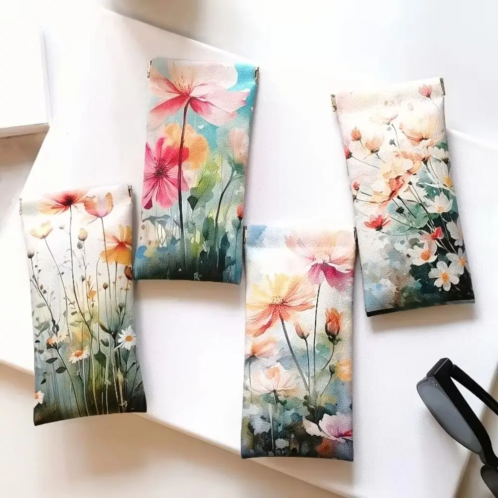 Portable Faux Leather Glasses Case Waterproof Eyewear Accessories Eyeglass Pouch Floral Pattern Eyewear Storage Bag Small Items