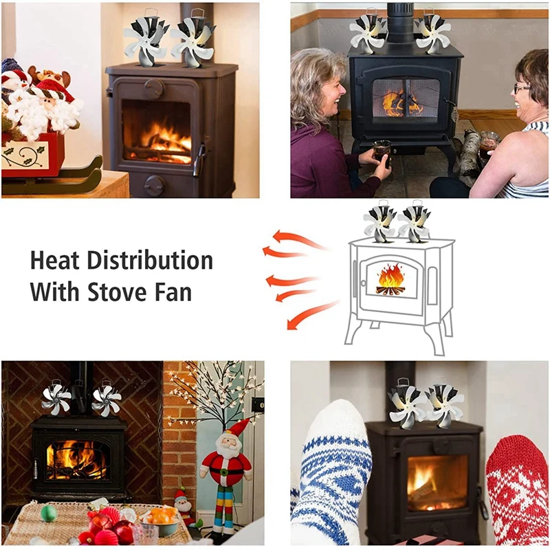 Stove Fan, 6 Blades 50℃ Start Quiet Operation Wood Stove Fan, Thermally Powered Fireplace Fan, Stove Fan,Fireplace Fan