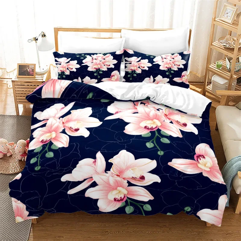 

Pink Rose Floral Duvet Cover Watercolor Lotus Bedding Set Flower Leaves Print Comforter Cover King For Adults Kids Bedroom Decor