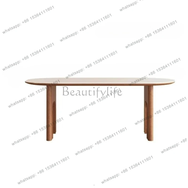 

Light luxury rock slab dining table and chair combination modern home retro oval new simple Italian dining table