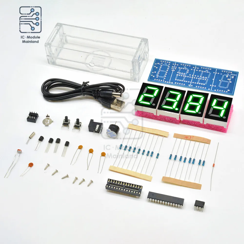 LED digital electronic temperature clock microcontroller clock time light control thermometer DIY