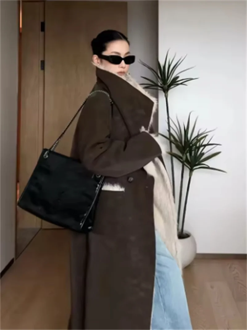 Guobioziy Women's Jacket 2026 Autumn/Winter New Fashion Simple Versatile Reversible Long Warm Faux Fur Coat