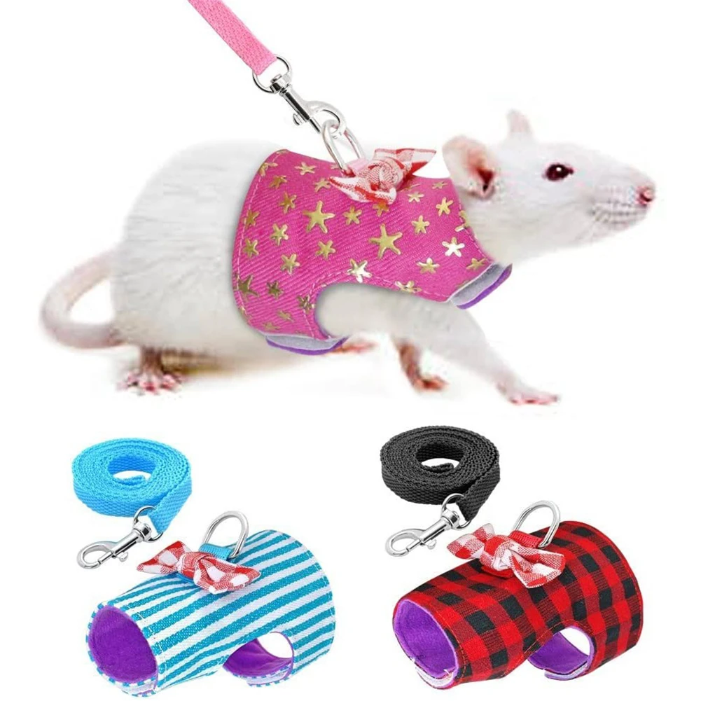 Small Pet Rabbit Harness Vest and Leash Set For Ferret Guinea Pig Bunny Hamster Puppy Bowknot Chest Strap Harness Pet Supplies
