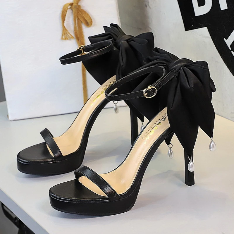 

BIGTREE Summer Fashion Sexy Peep Toe Butterfly Knot Sandals Women Stiletto Platform Heels Ankle Wrap Stripper Party Shoes