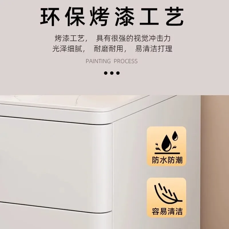 All solid wood bedside table simple modern paint bedroom household small storage bedside cabinet damping advanced sense light lu