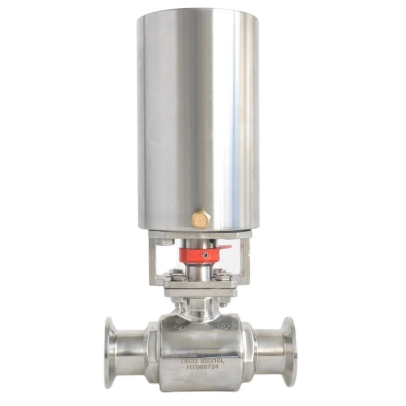 SS304 sanitary Hygienic Clamp 3-way  Ball Valve Stainless Steel Pneumatic Actuator