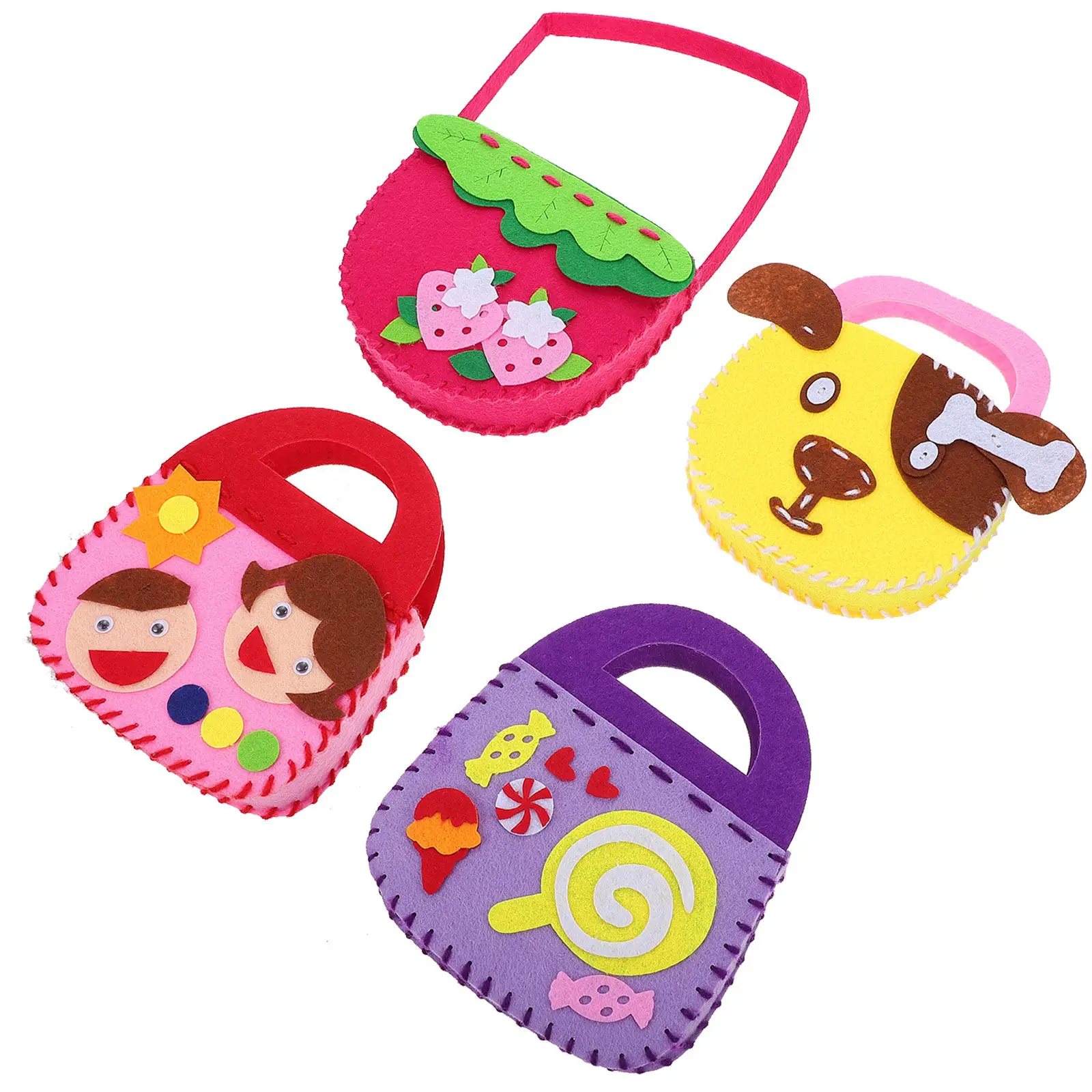 4Sets DIY Handbag Making Materials Premium Cartoon Style Sewing Change Storage Bag Mini Handmade Coin Holder