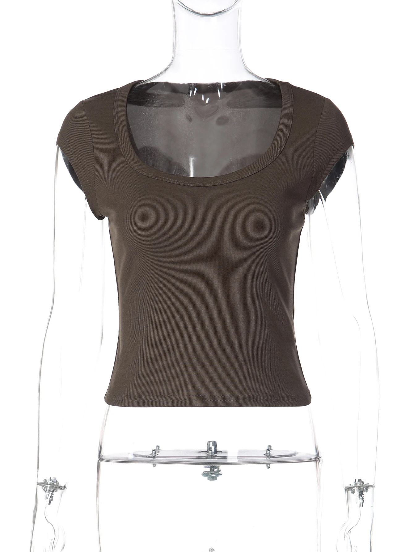 Hugcitar acanalado cuello redondo sólido corto manga Sexy Camiseta corta ajustada Top Primavera Verano ropa de mujer ropa de calle fiesta al por mayor