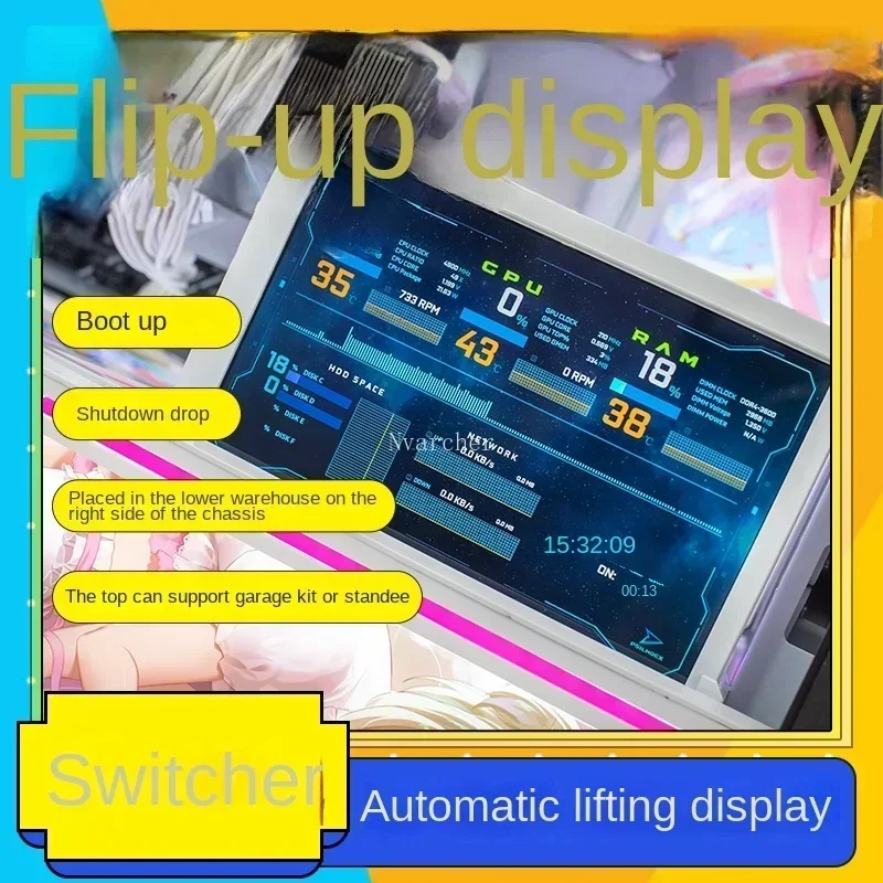 Nvarcher 7 인치 1920*1200 섀시 전기 자동 리프터 디스플레이 컴퓨터 보조 화면 aida64