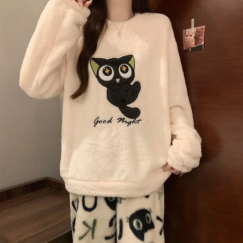 

Luo Xiaohei Cartoon Series Coral Fleece Pajama Set Women Fall Winter Wear Outerwear Style Flannel Thickened Warmth Loungewear