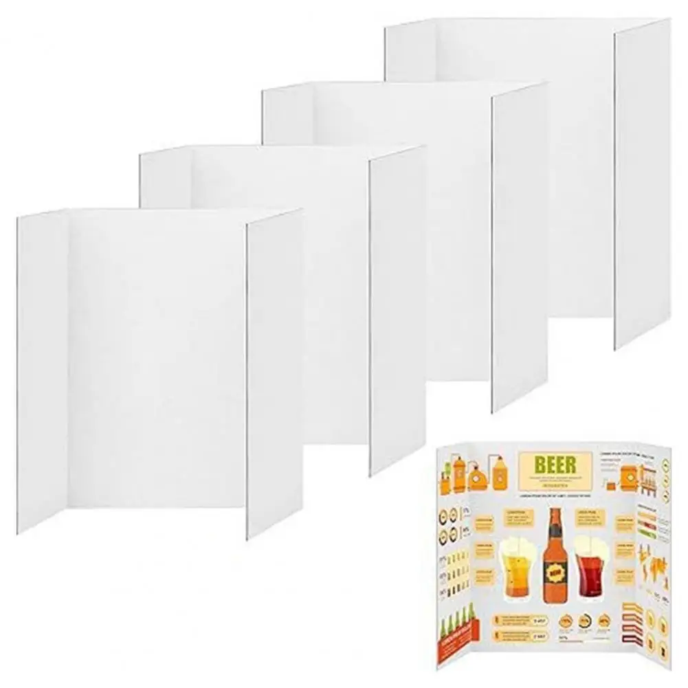 4Pcs Tri-Fold Poster Boards Small White Presentation Boards Corrugated Display Board Business Display Trifold Panel