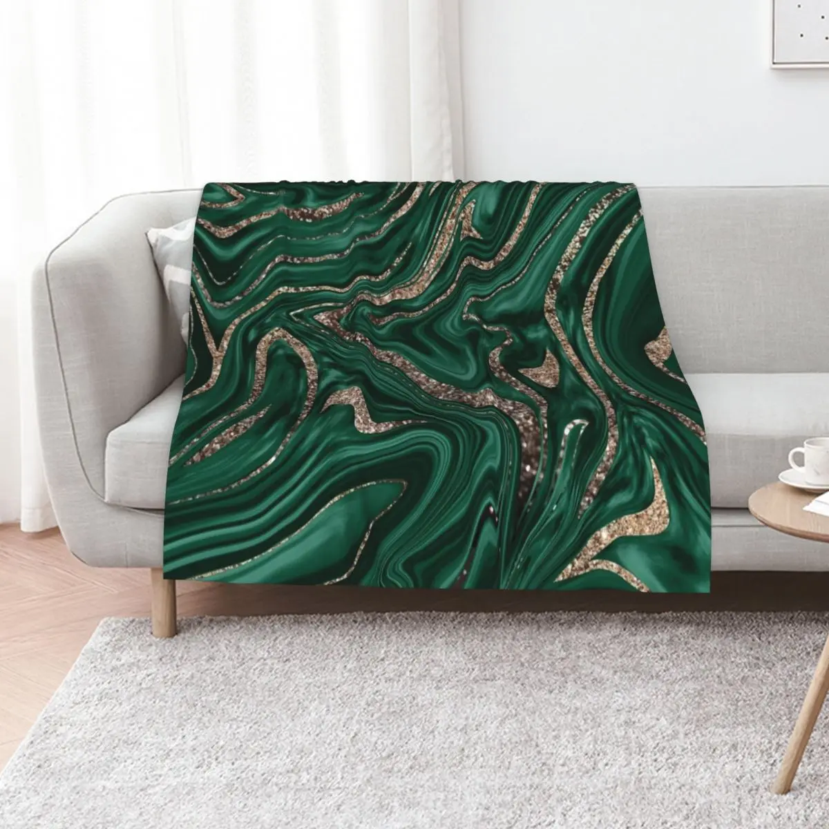 Emerald Green Black Gold Glitter Marble #1 (Faux Glitter) #decor #art Throw Blanket Thins warm winter Decoratives manga Blankets