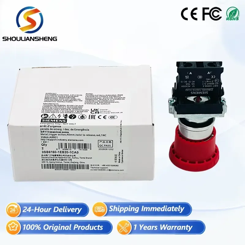 Original Emergency Stop Button 3SB6 Series Compatible with 3SB6160-1EB20-1CA0 PLC Controller Industrial Controller