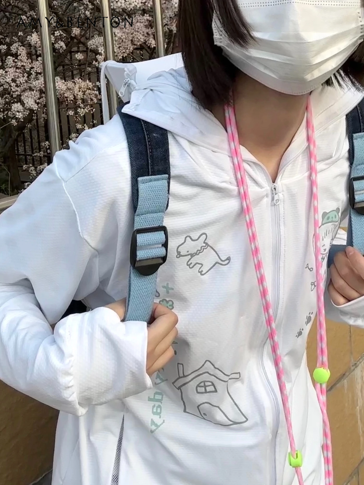 

Daily Sun Protection Jacket Japanese Sweet Cute Girl Cartoon Printed Long-Sleeved Thin Hoodie Summer Sweatshirt Original Design