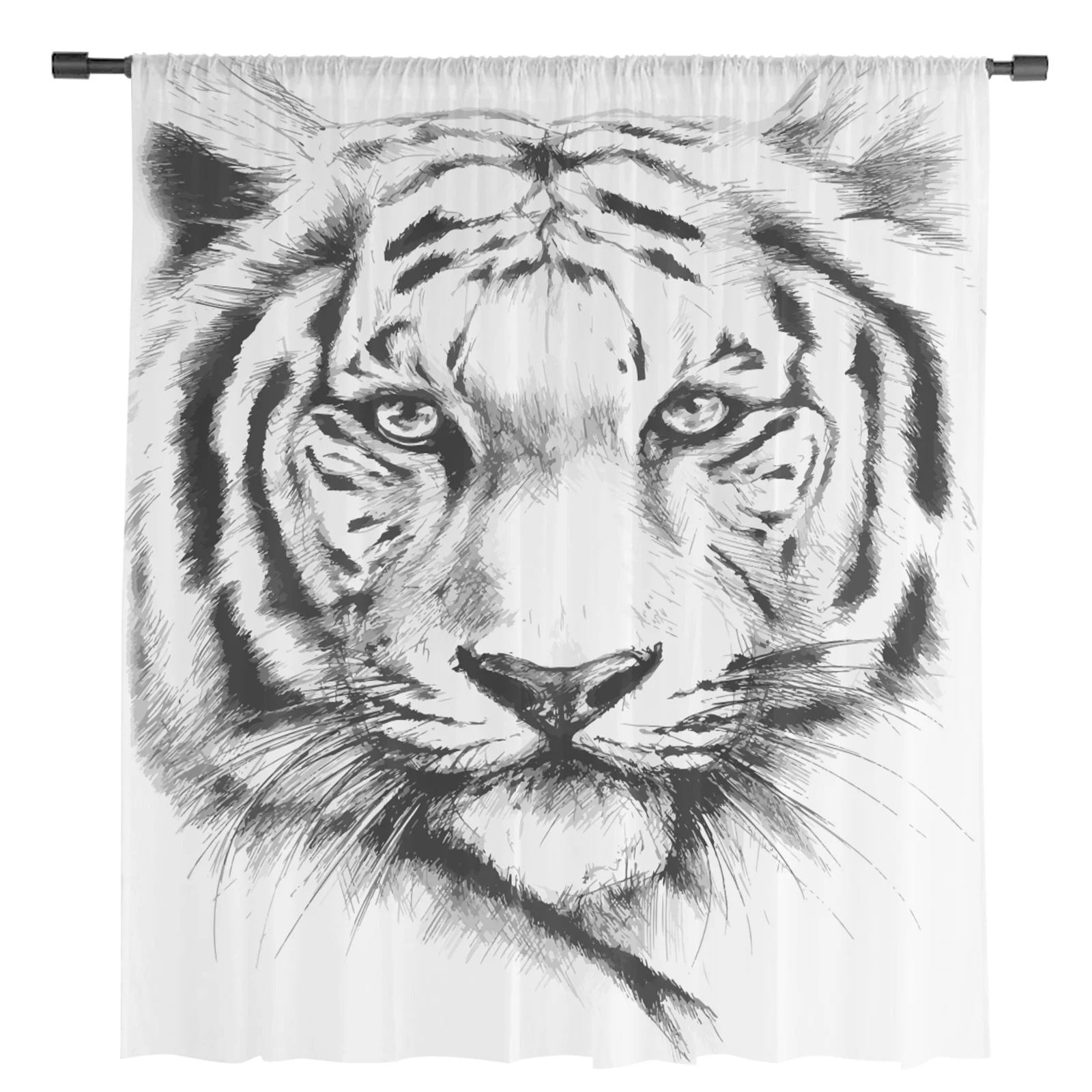 White Tiger Animal Tiger Head Sheer Curtains for Bedroom Living Room Voile Window Curtains Tulle Curtains for Kids Room