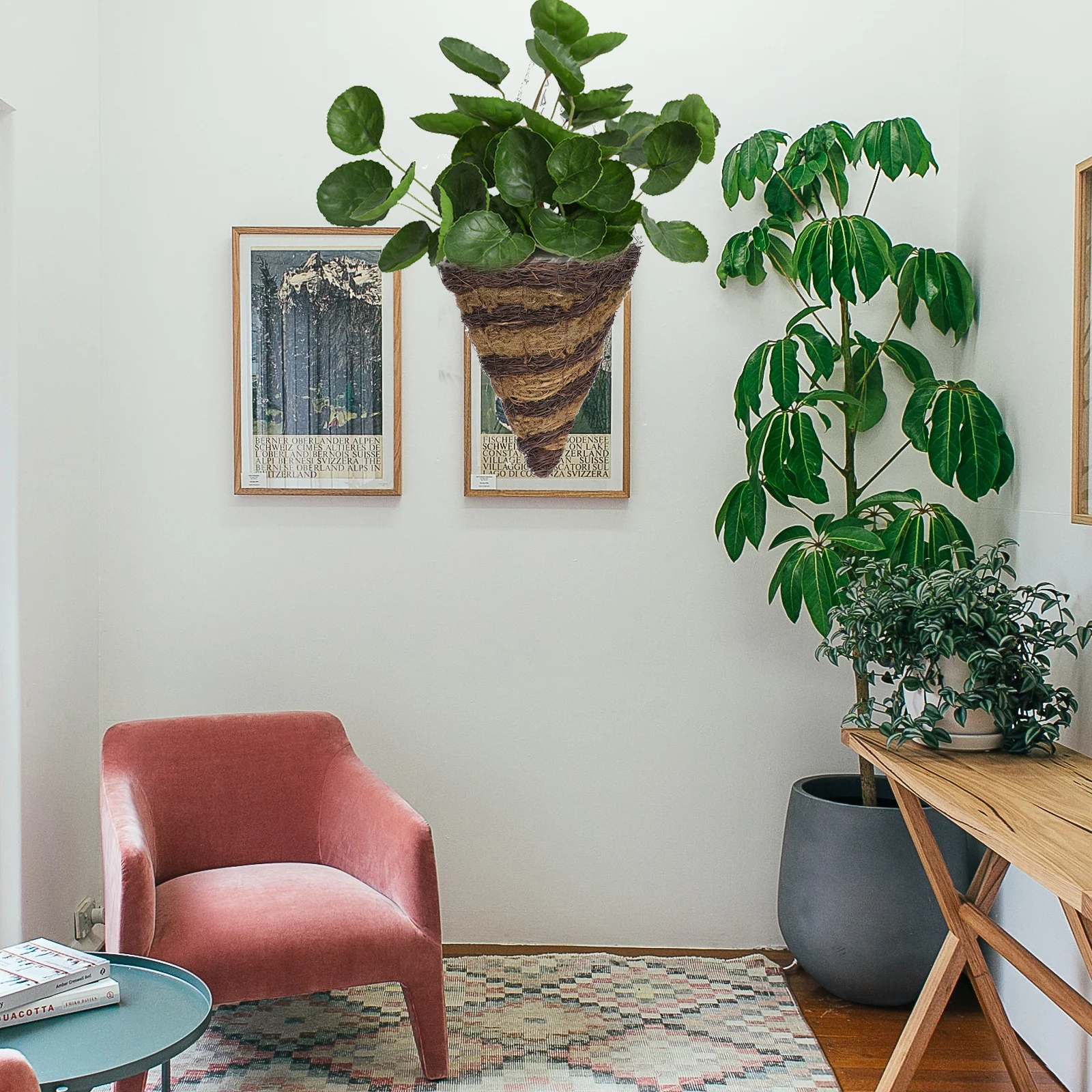 Wicker Hanging Flower Basket 6 Sides Durable Planter Indoor Outdoor Home Gardening Balcony DecorFlower Art