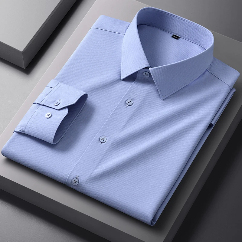 Micro Elasticity Soft Cozy No Pockets Thin Formal White Work Shirt Business Long-sleeved Shirt Men Slim Fit Non-iron Work Shirt