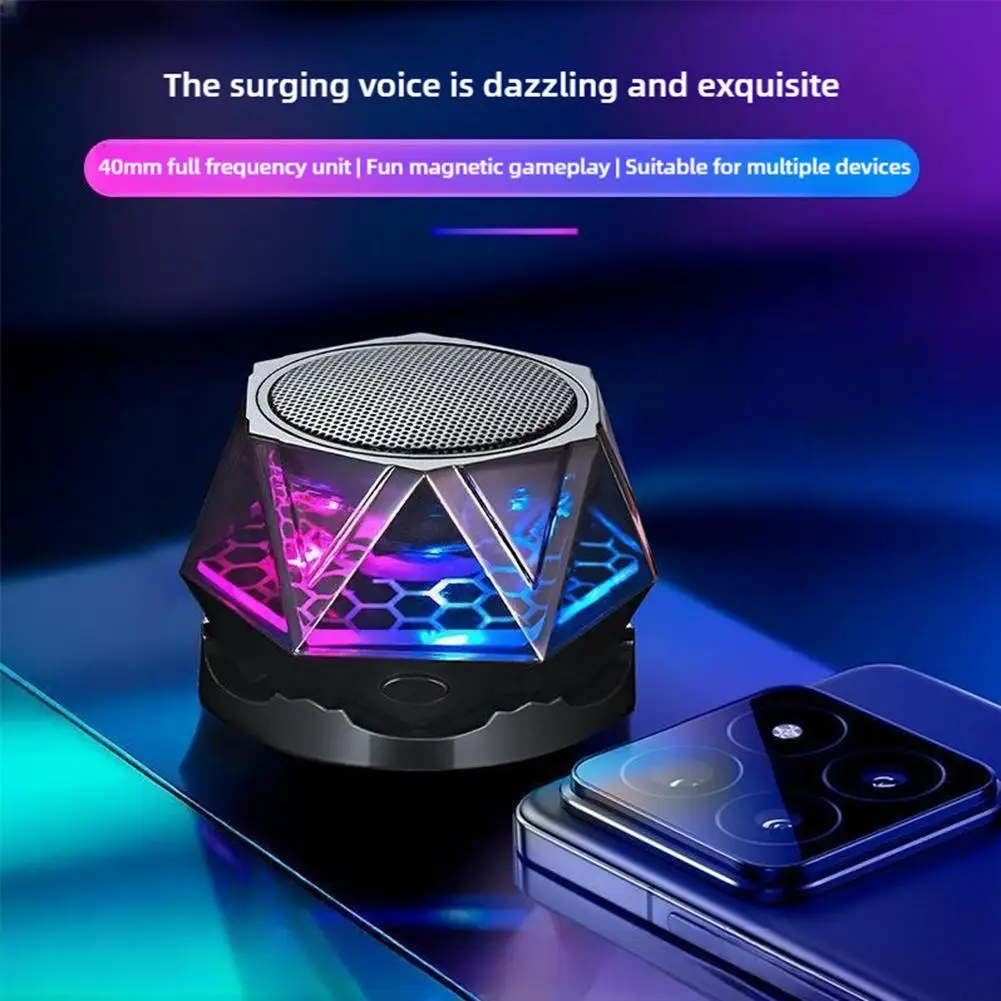 Magnetic Wireless Bluetooth Speaker With RGB Color Light Portable Diamond Phone Stand For iPhone Android Z8A0