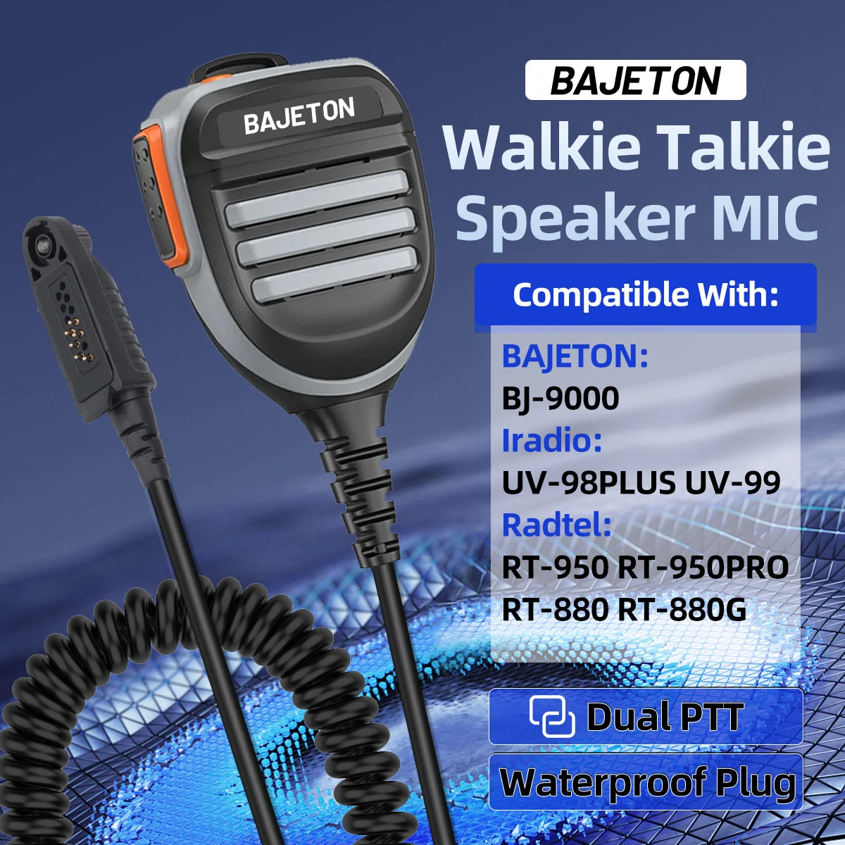 BAJETON Walkie Talkie Speaker Microphone with 360° Rotating Belt Clip Loudspeaker For Radtel RT-950 PRO RT-950 BJ-9000 Ham Radio
