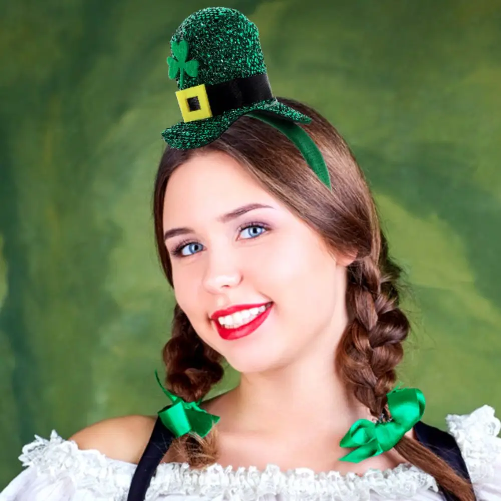 Hair Accessories Clover St Patrick’s Day Hat Headdress Green Classic Shamrock Headwear Glitter St Patricks Hair Hoop Halloween