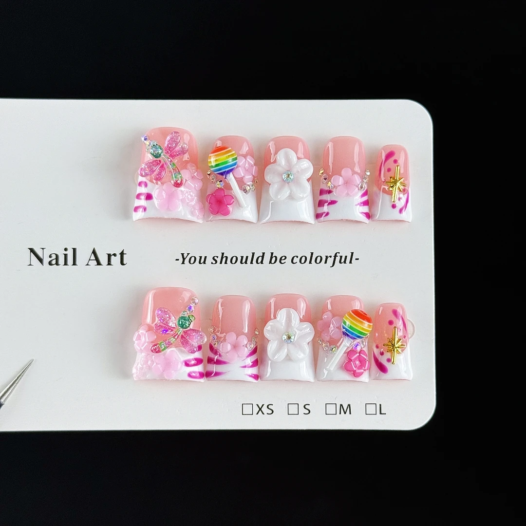 10pcs high-end Sweet and adorable style, hand-painted zebra pattern, three-dimensional carving, dragonfly, candy handmade fake